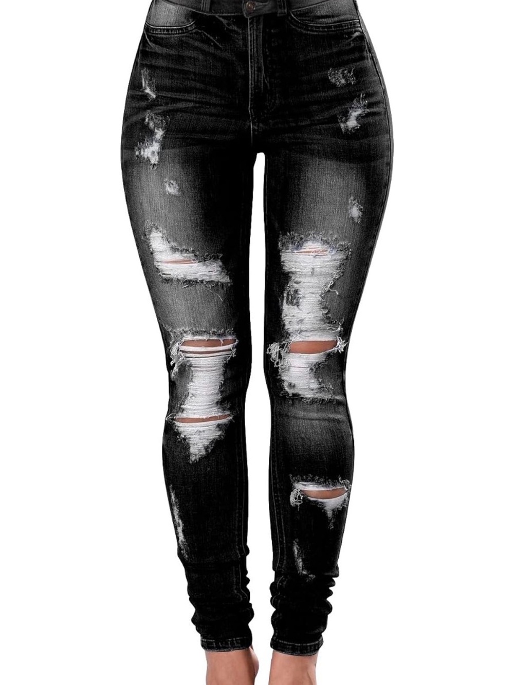 High-Rise Distressed Black Women’s Skinny Jeans
